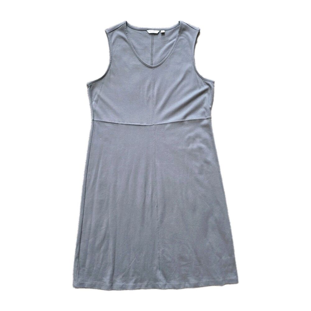 Liz Claiborne Gray Knit Shift Dress L 100% Cotton Scoop Neck Knee Length Stretch
